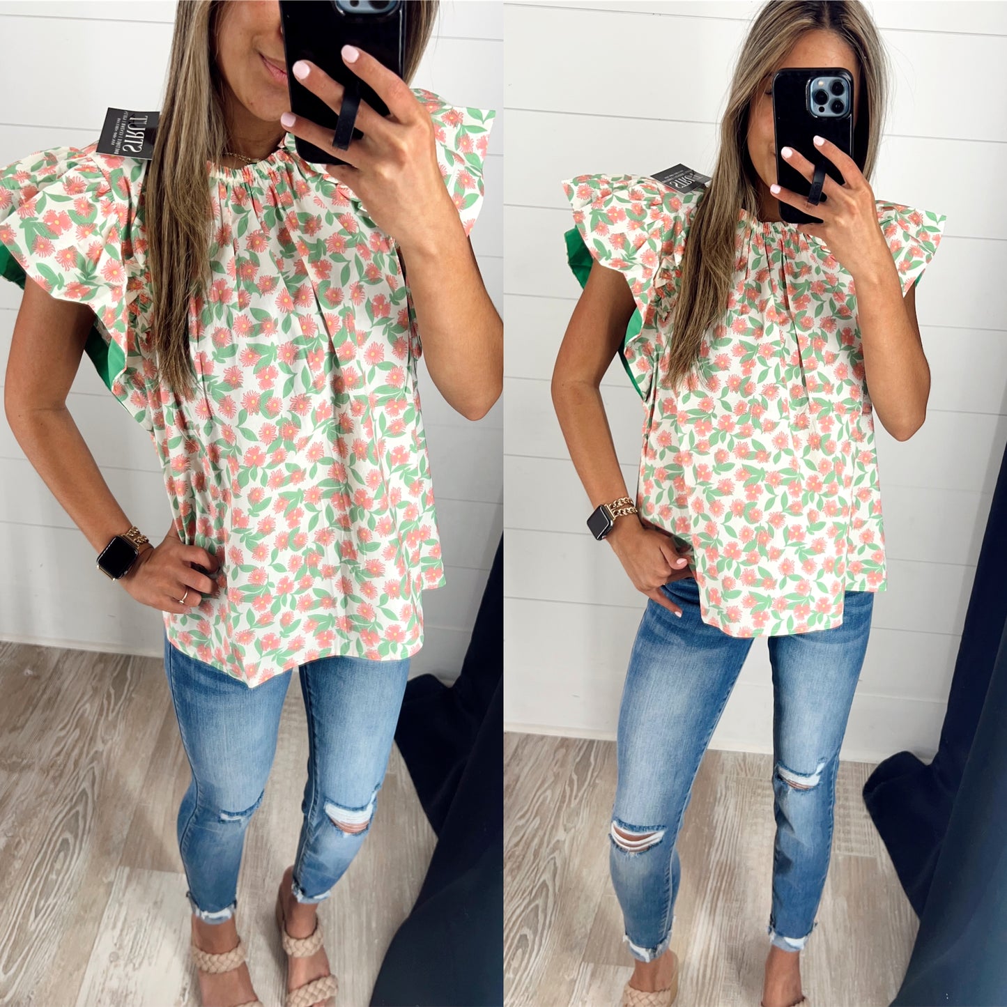 Floral Print Flutter Sleeve