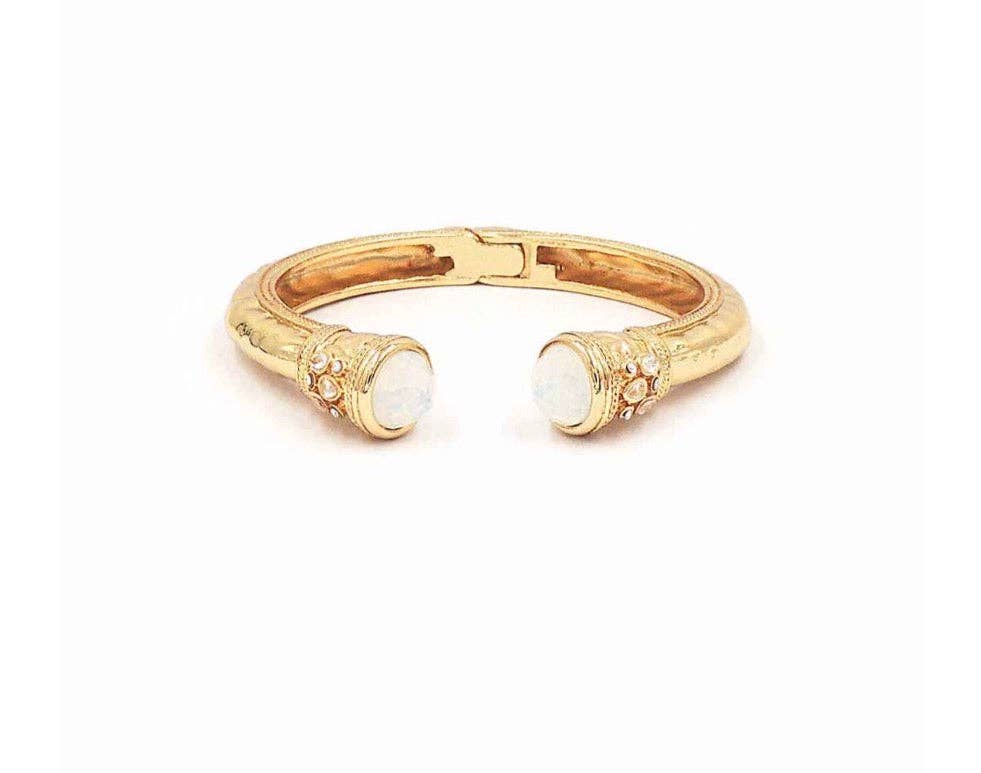 Gold Metal Hinged with White Crystal Stone Bracelet