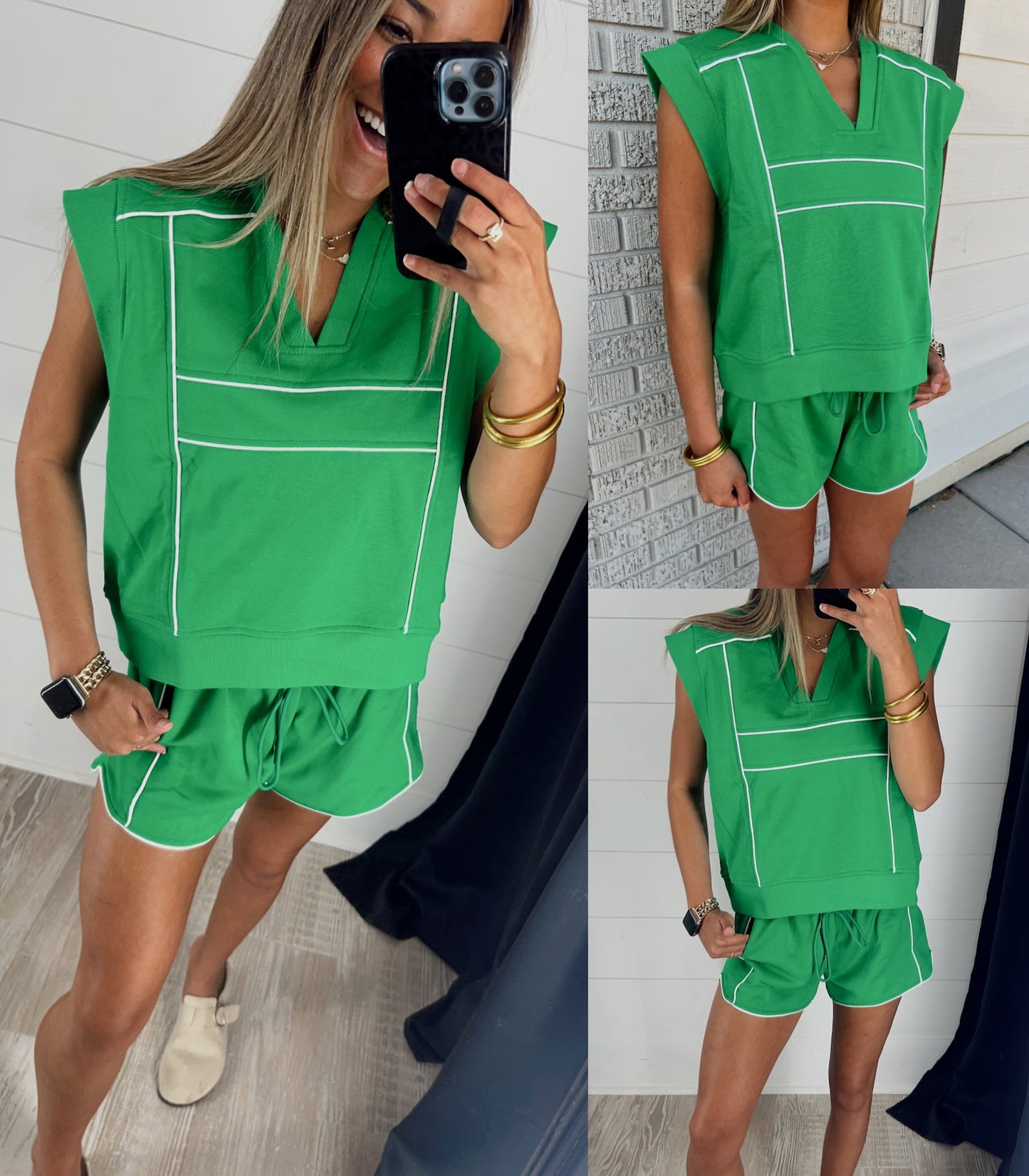 Jersey V-Neck Pullover and Shorts Set