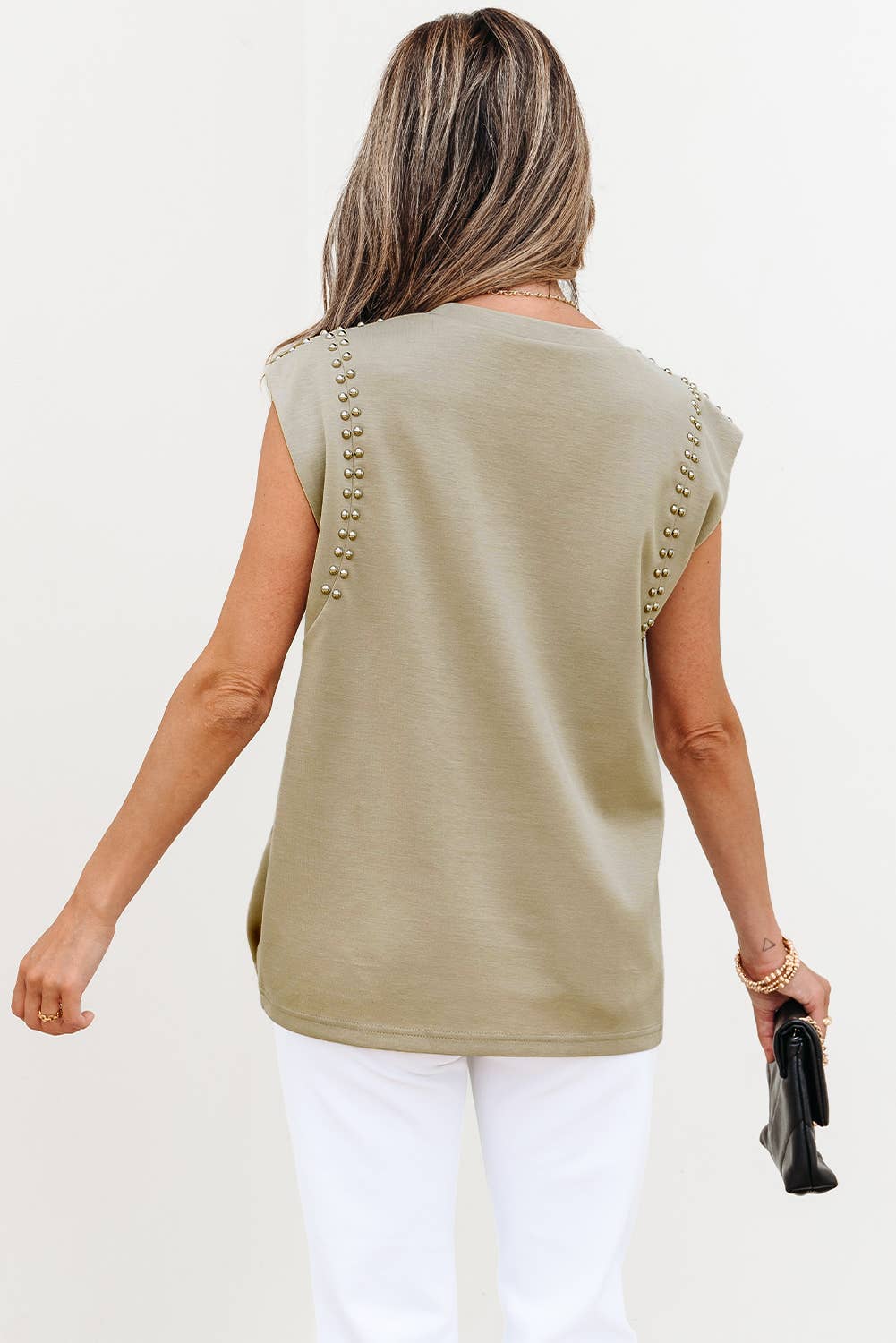 Studded Cap Sleeve Round Neck Top