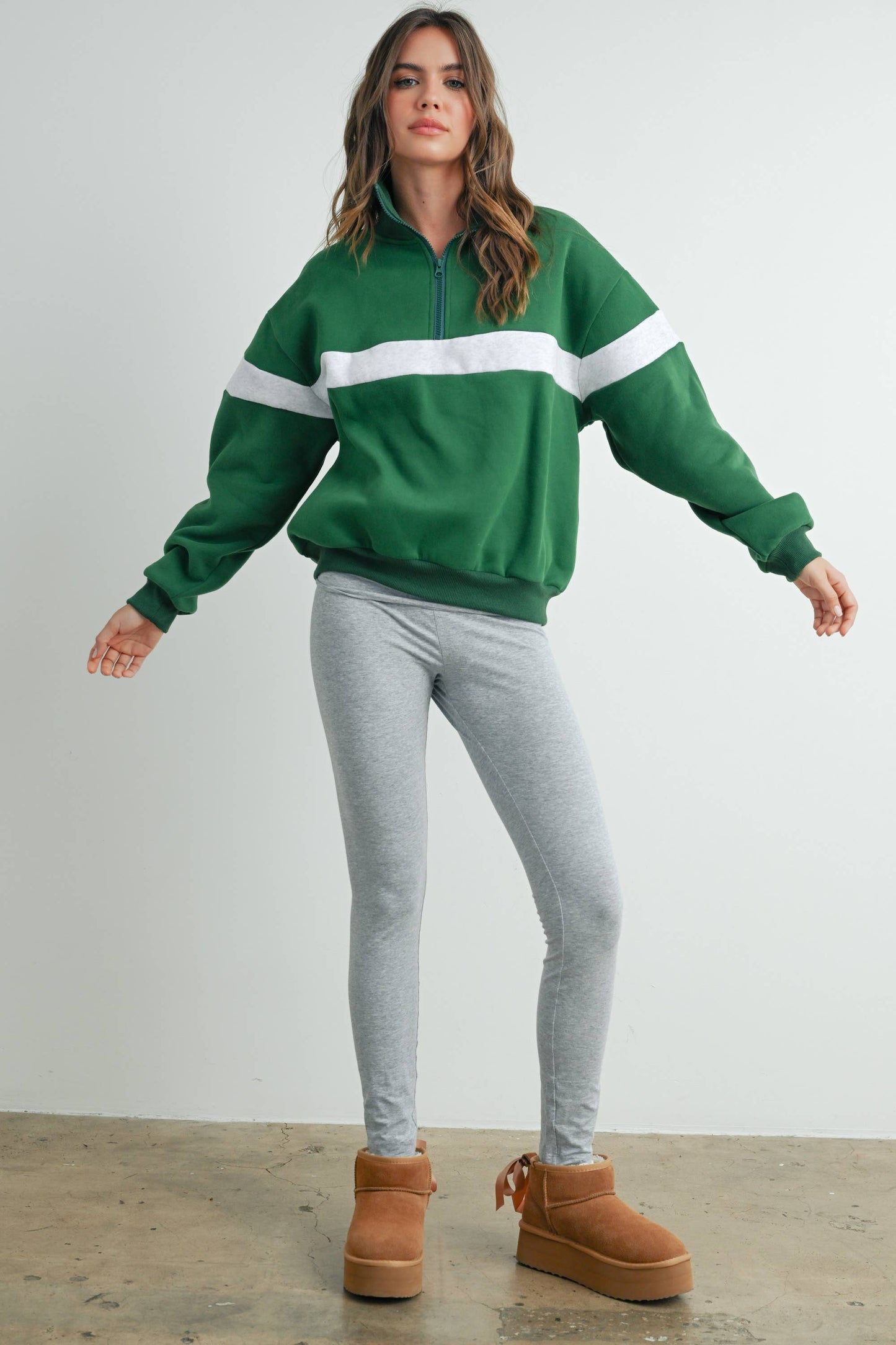Two-Toned Half Zip Collar Sweatshirt