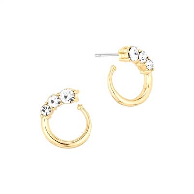 Gold Small Hoop with Rhinestone Accent Stud Earring