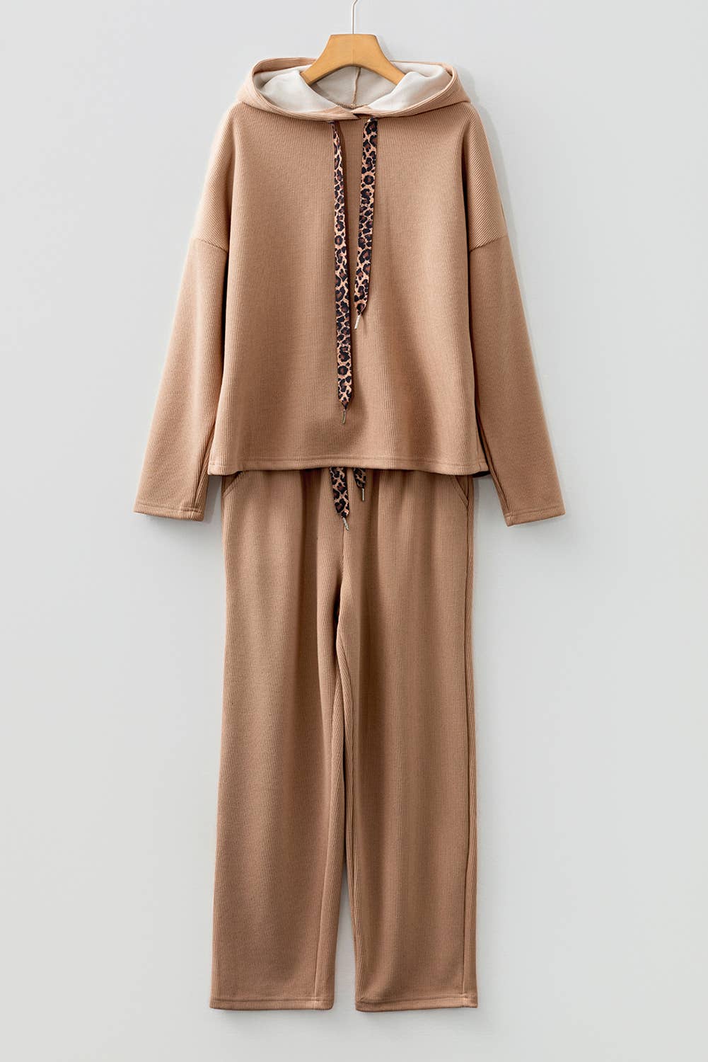 Drawstring Pullover Hoodie and High Waist Pants Corduroy Set