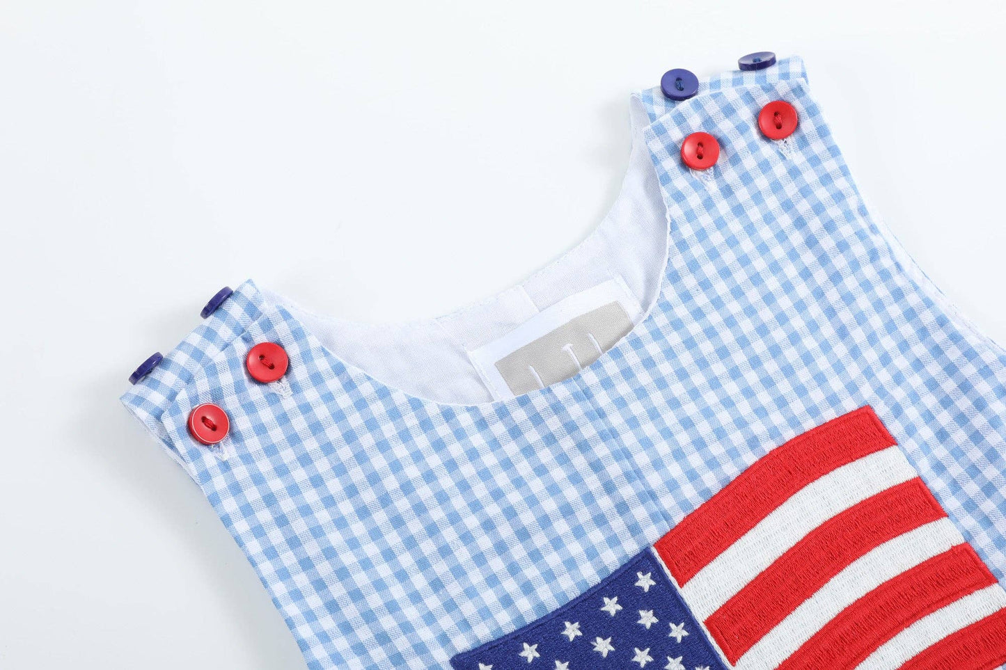 Blue Gingham American Flag Pocket Shortalls