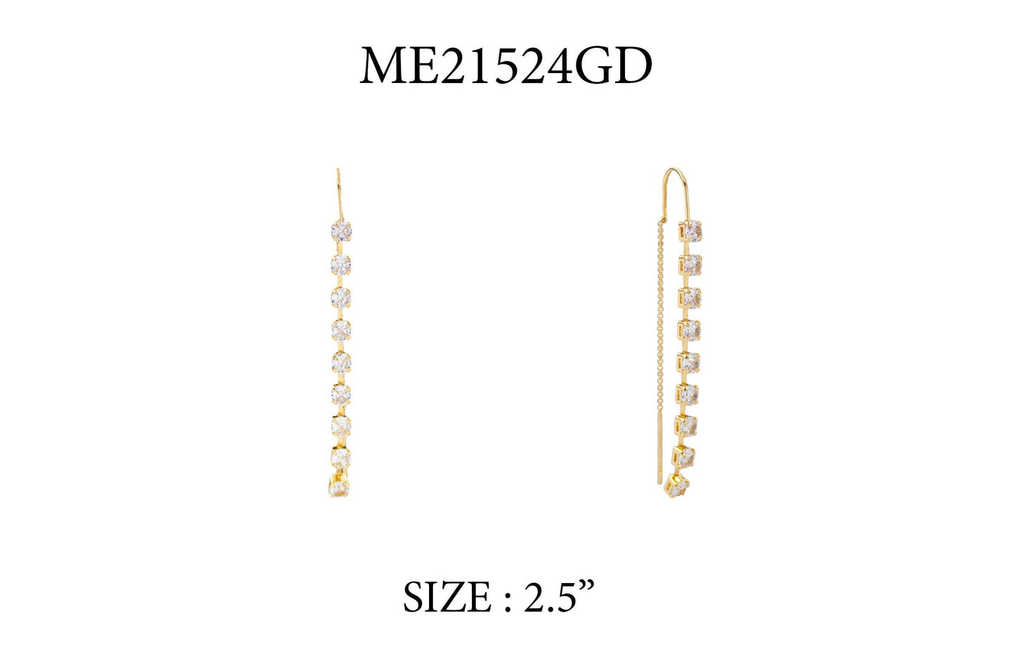 Gold with Rhinestone Threaded Drop Earrings