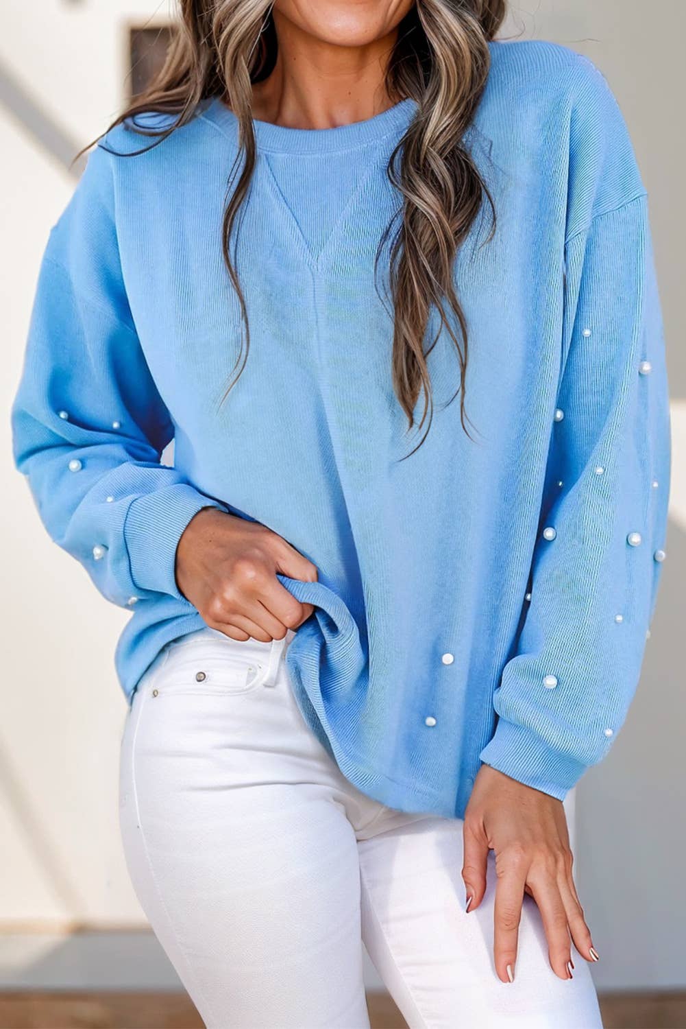 Chic Pearl Drop Shoulder Sweatshirt