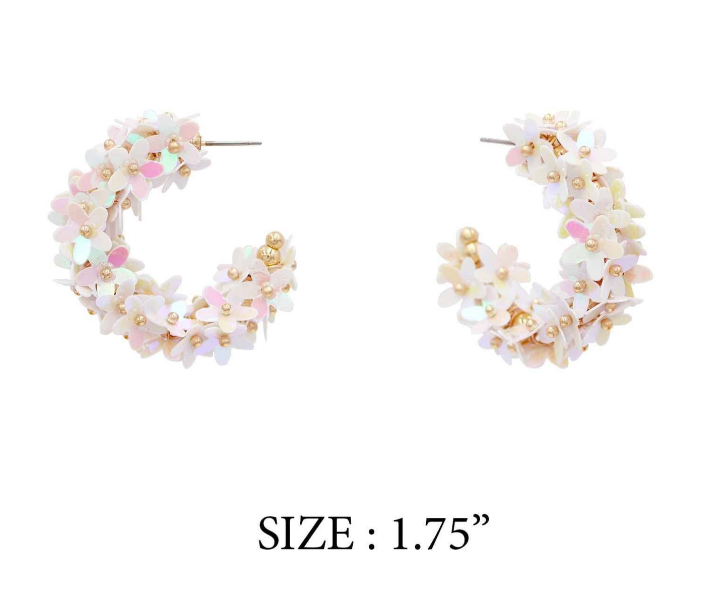 White Flower Sequin Hoop Earring