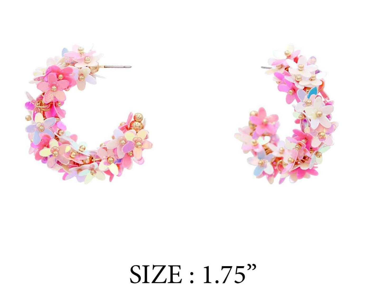 Pink Flower Sequin Hoop Earring