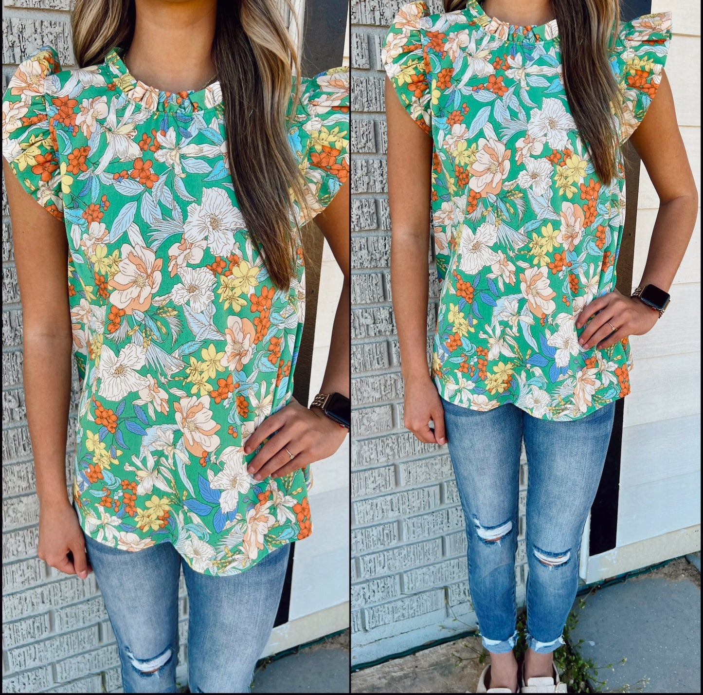 Floral Printed Top with Ruffled Sleeves