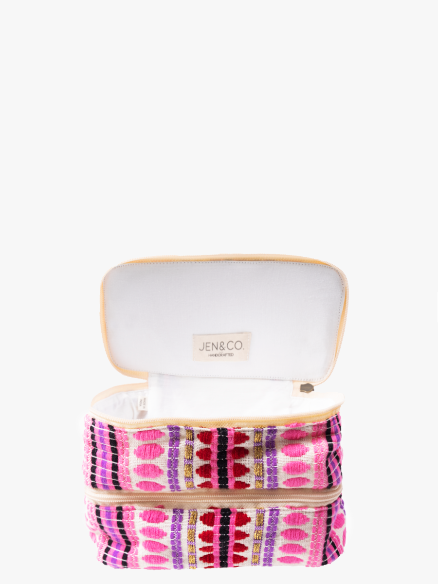 Zayla Dual Zip Cosmetic Case: Pink/Purple