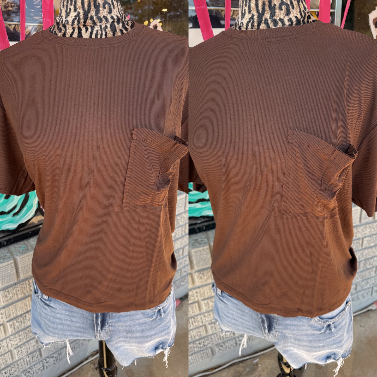 Oversized Ribbed Butter Soft Top - Brown