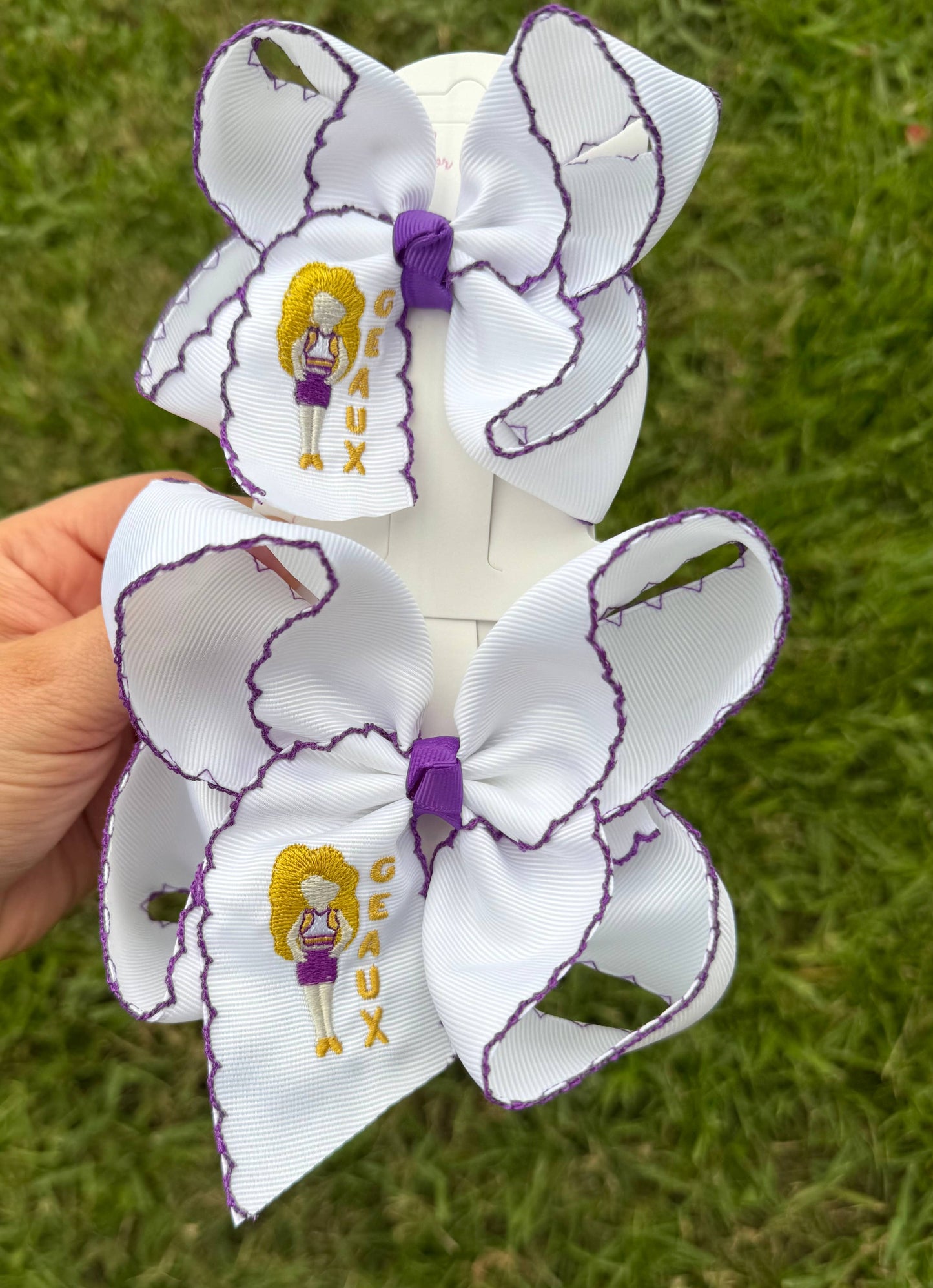 GEAUX Game Day Girl Embroidered Bow: Brown Hair / 4 inch