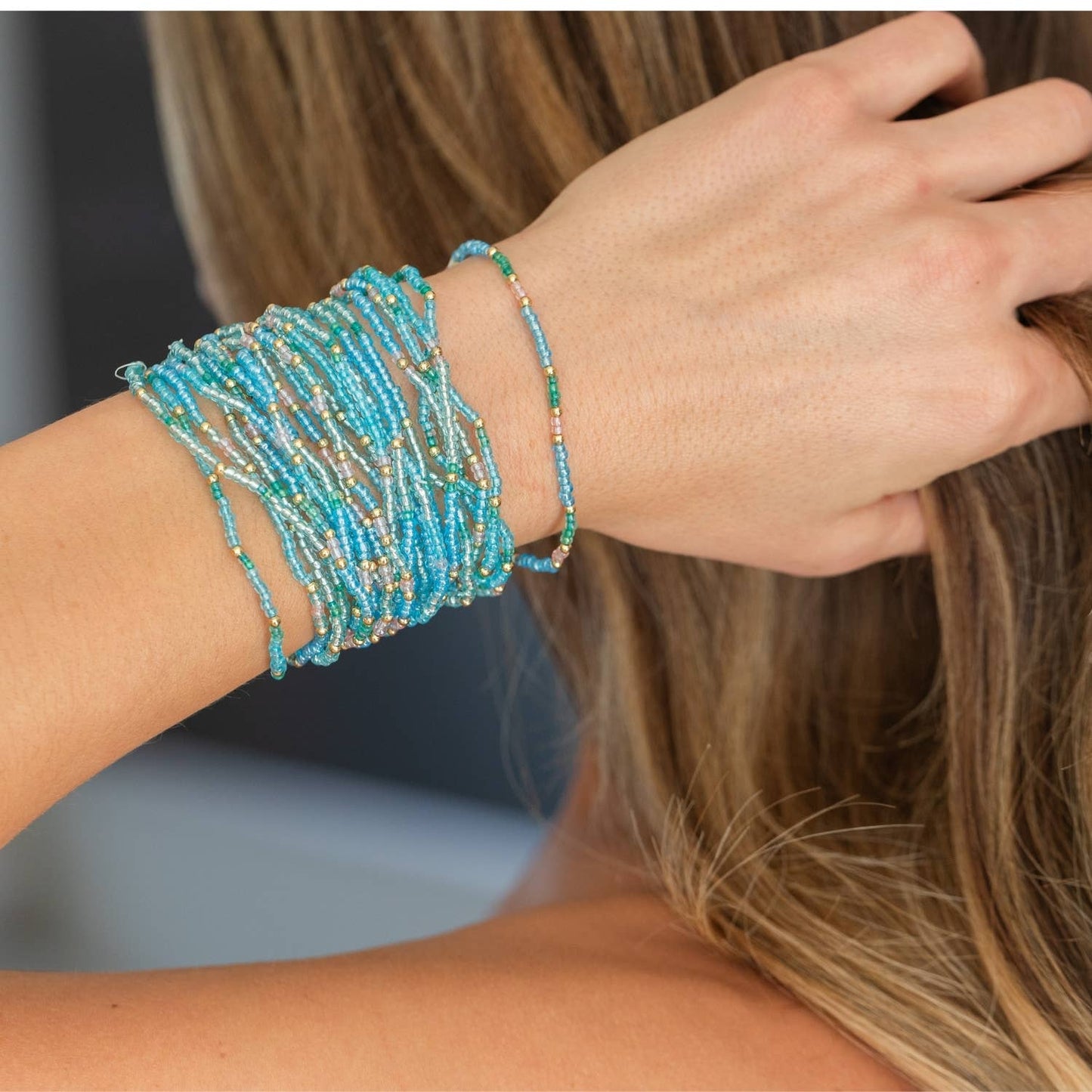 Assorted 2mm Stretch Seed Bead Bracelets: Taupe/Peach/Grey