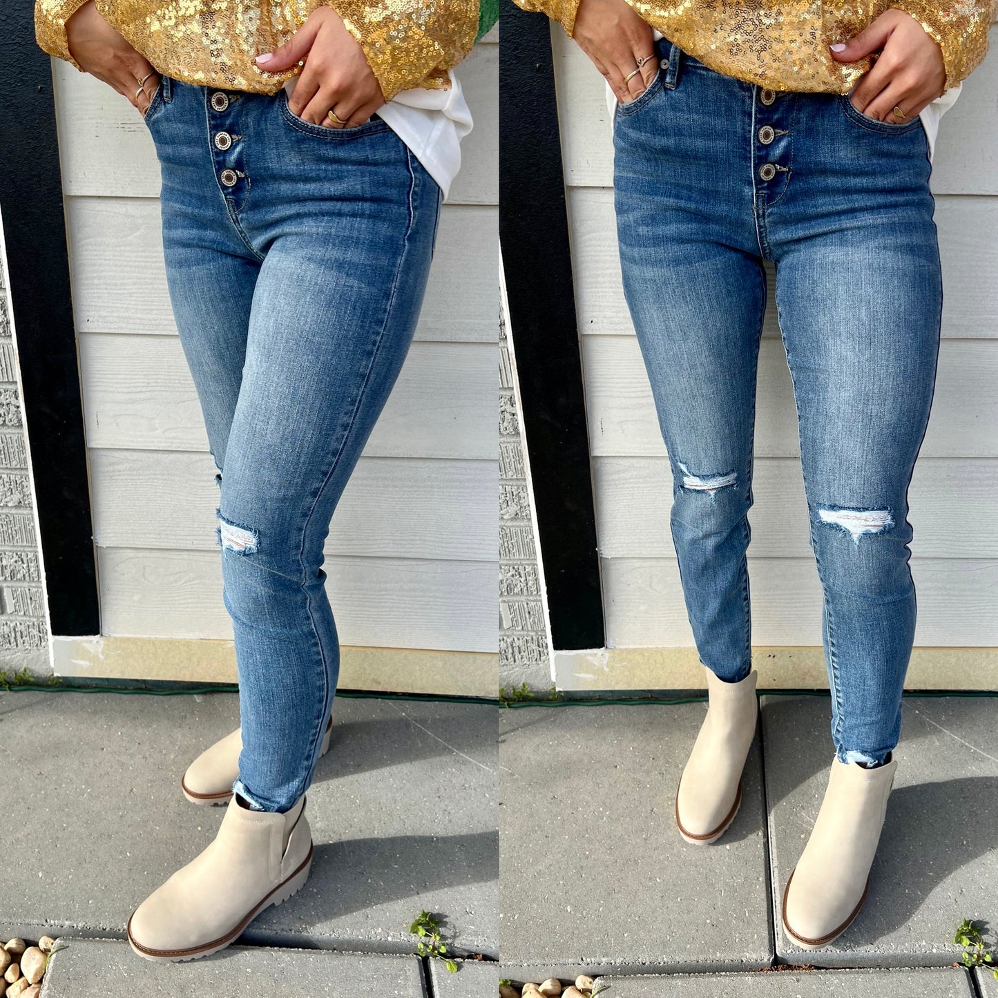 KANCAN MID RISE EXPOSED BUTTON ANKLE SKINNY