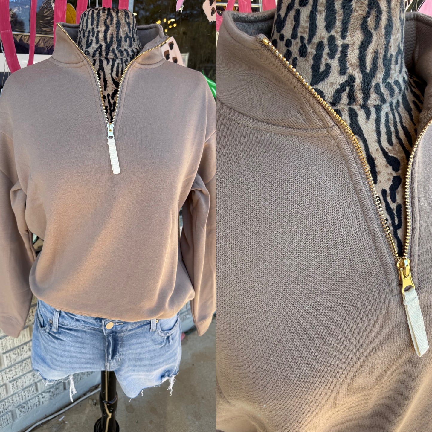 Cocoa - Gold Zipper Quarter Zip Pullover