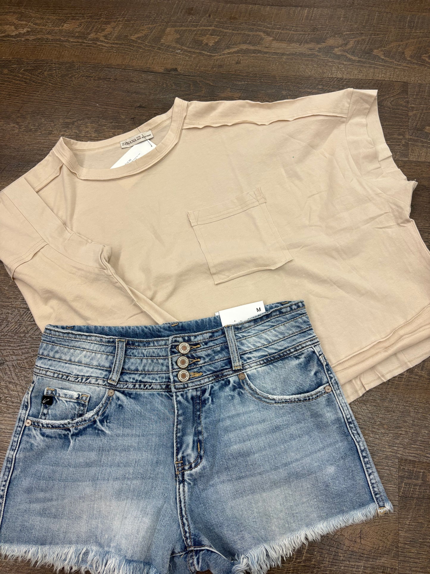 Sand Beige - Oversized Cropped Pocket Top