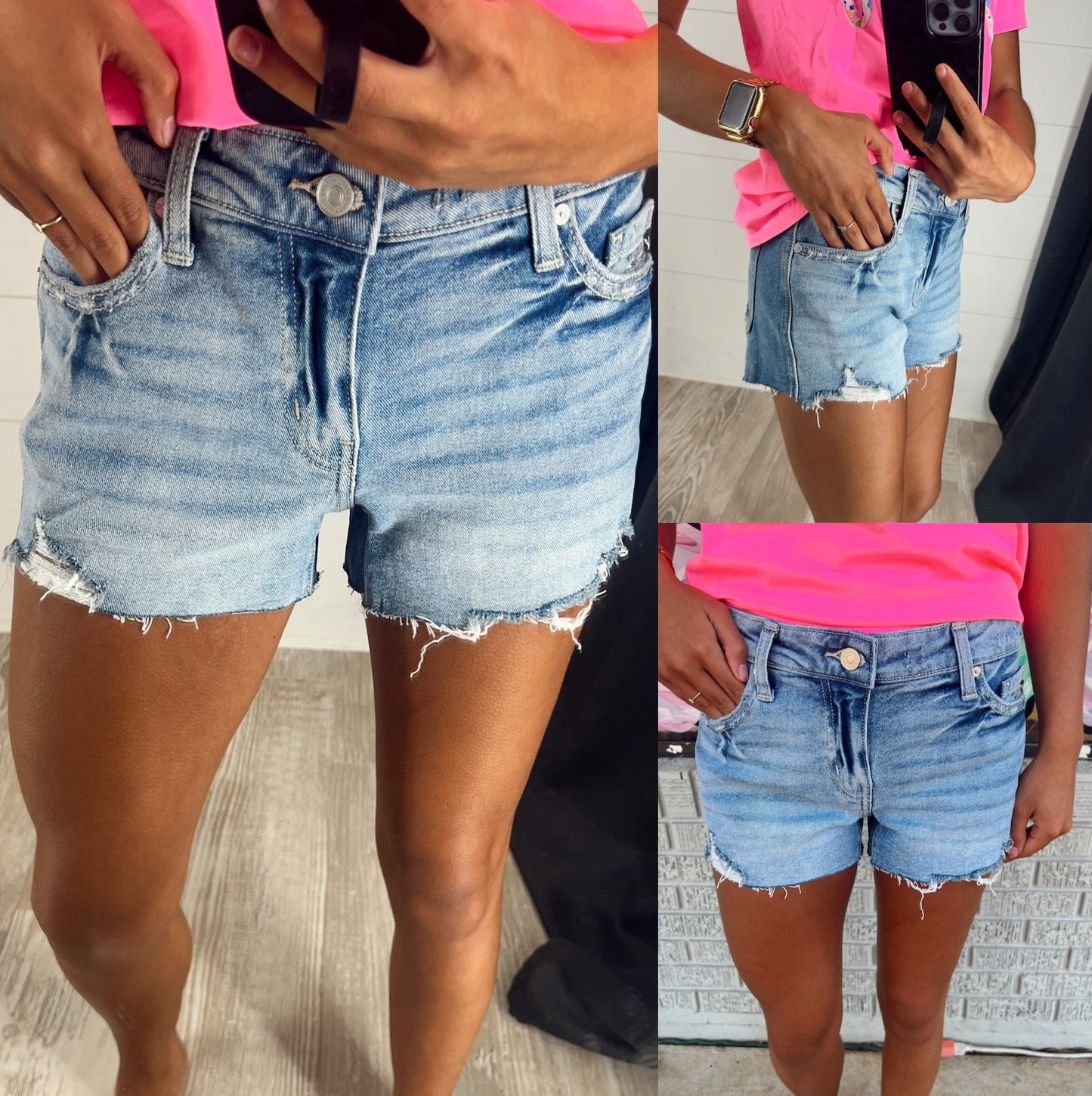 KanCan Mid Rise Boyfriend Fit Denim Shorts