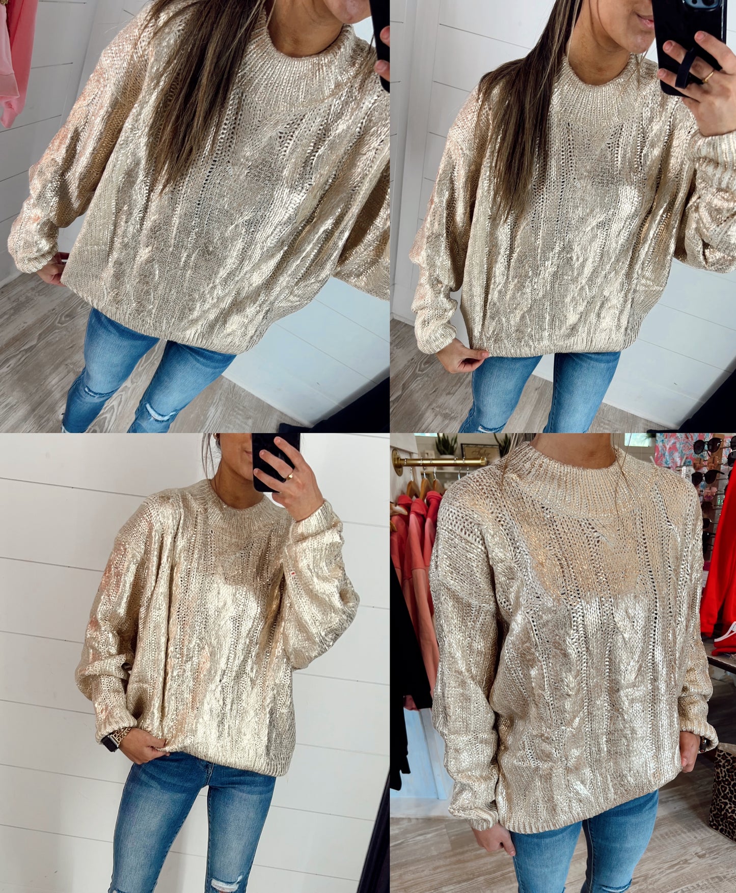 Metallic Foil Cable Knitted Sweater