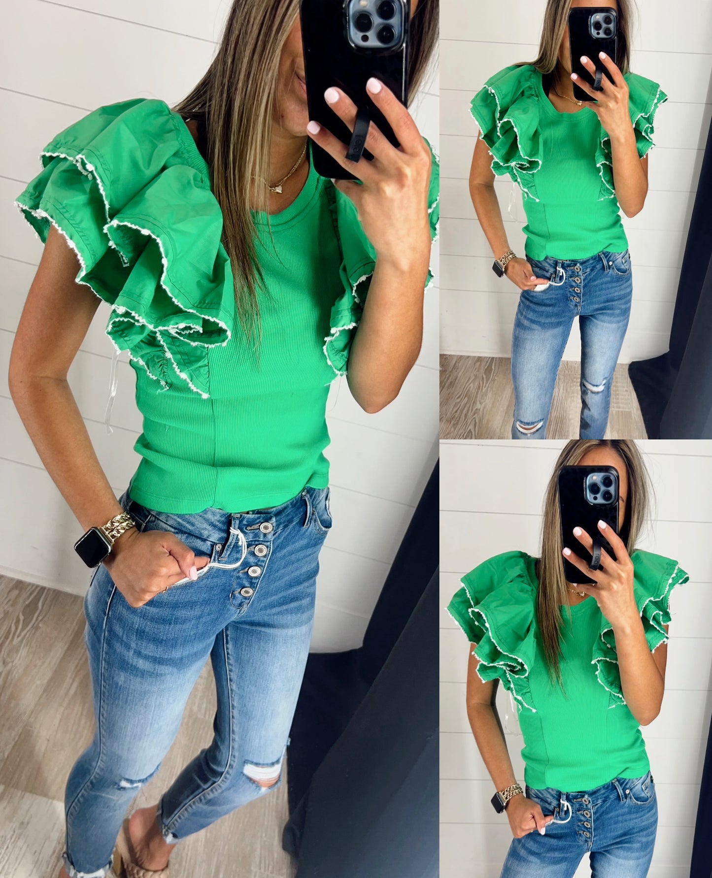 Green Ruffle Sleeve Top