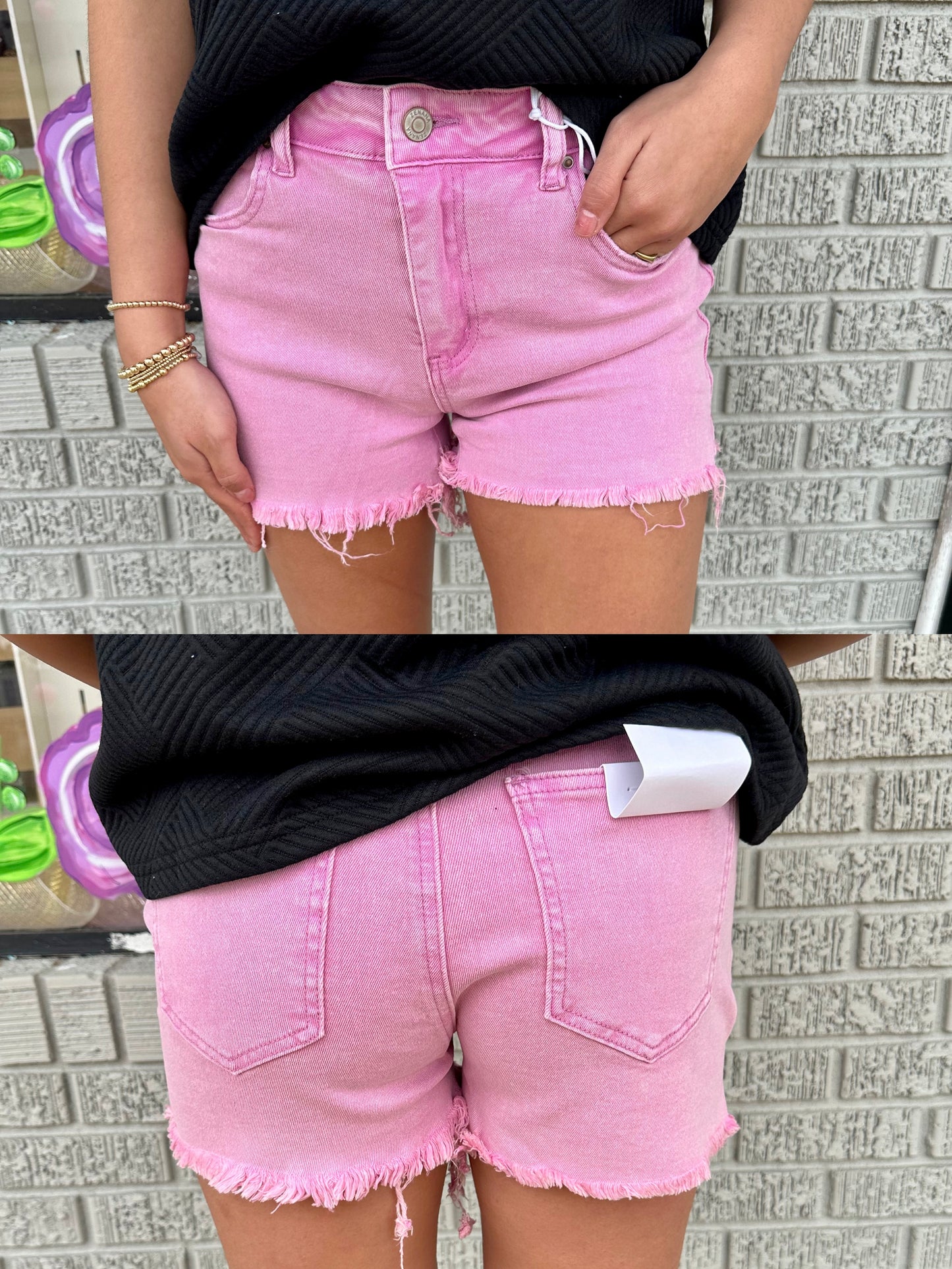 Acid Washed Frayed Cutoff Hem Shorts