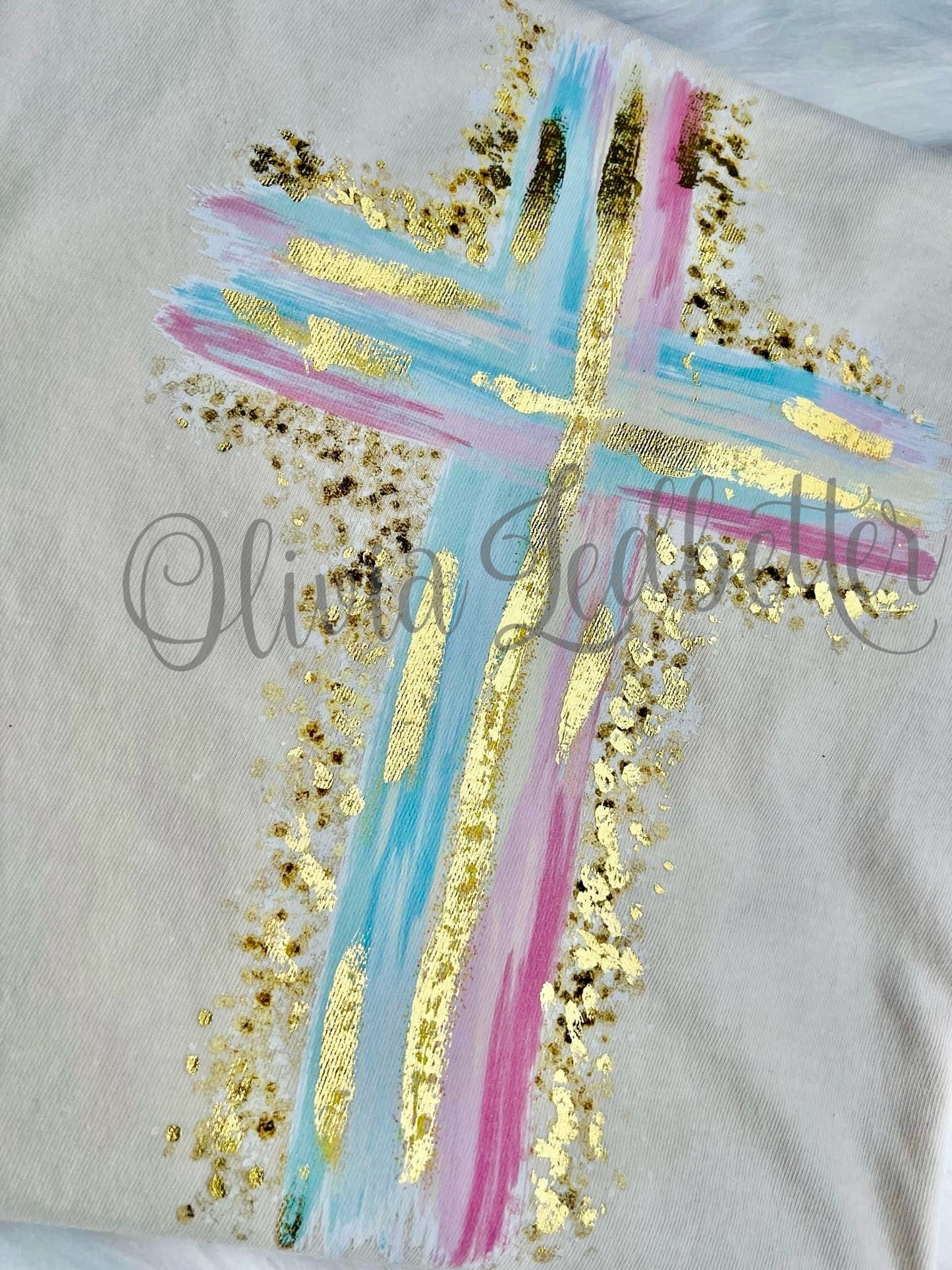 BST - Pastel Cross With Hand Painted Gold Foil Elements