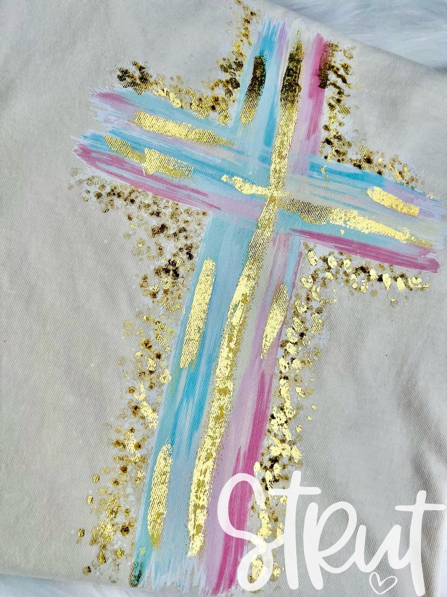 Pastel Painted Cross With Real Handpainted Foil