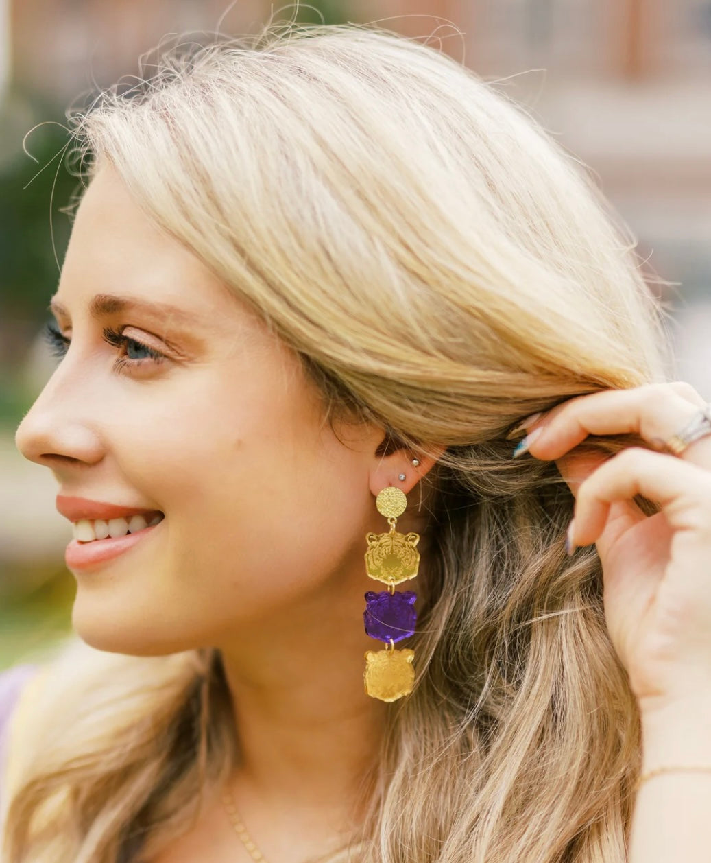 Triple Tiger Head Drops-Purple/Gold Mix Tiger