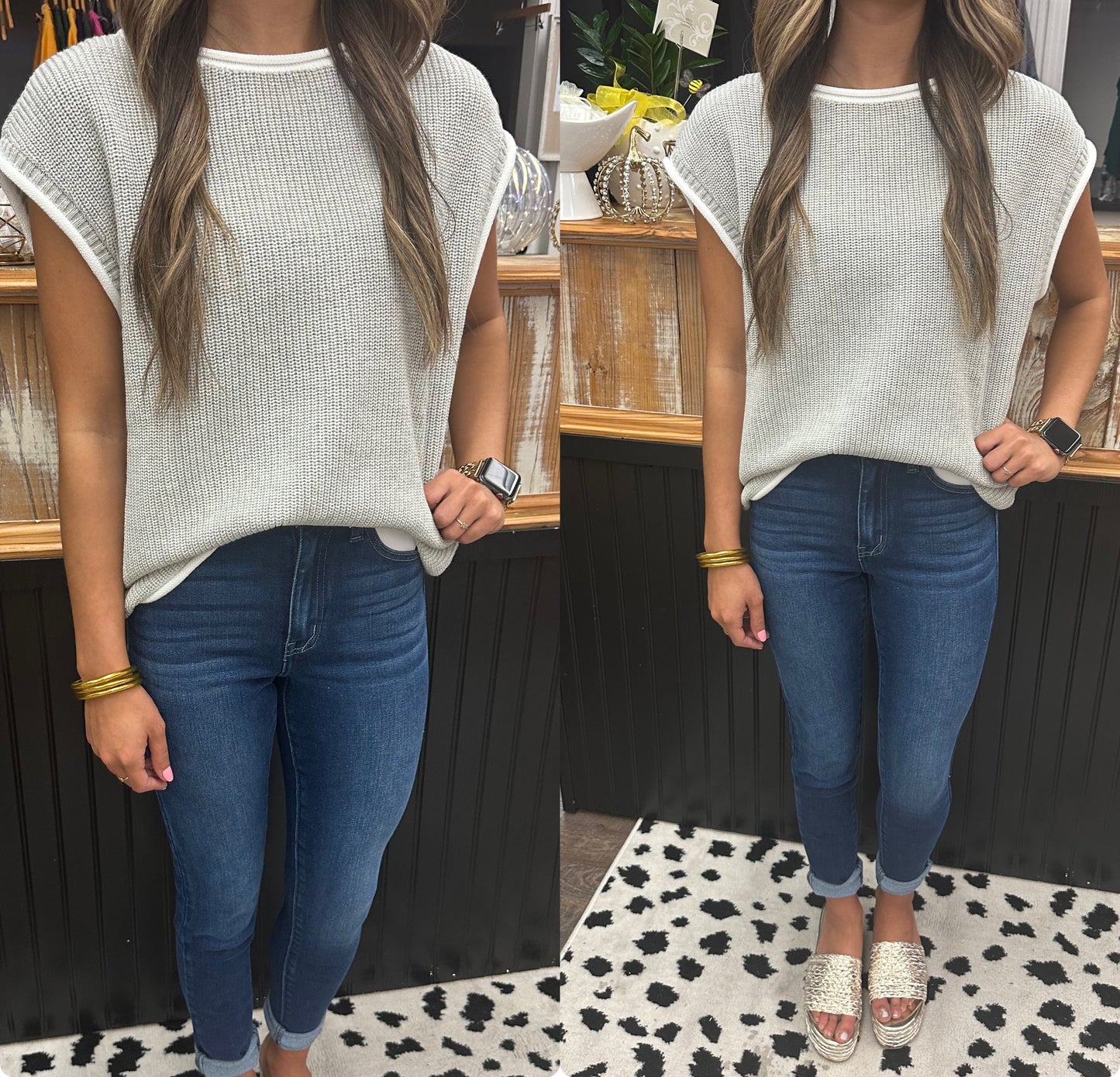 Contrast Rolled Edge Sleeveless Sweater