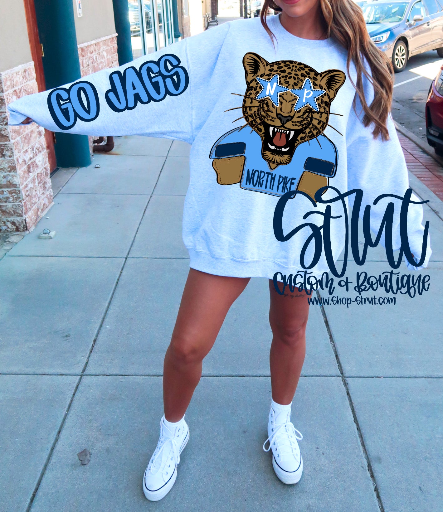 North Pike Front & Sleeve Preppy Mascot Longsleeve or Sweatshirt