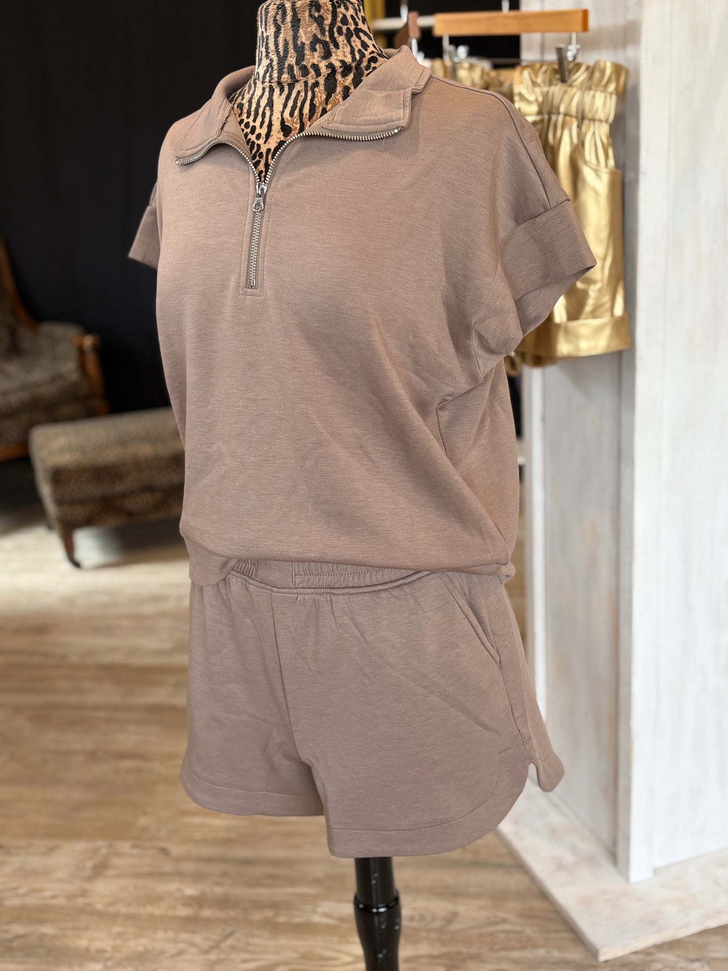 Scuba High Neck Half Zip Top & Dolphin Shorts Set