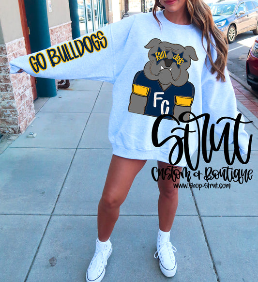 FC Bulldogs - Front & sleeve Preppy Mascot Longsleeve or Sweatshirt