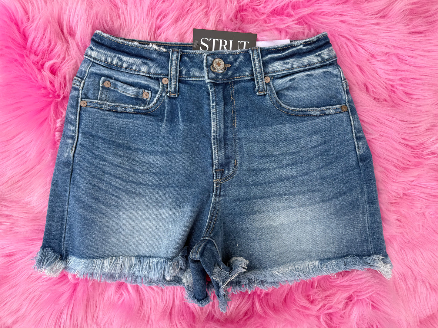Mid Rise Raw Frayed Hem Denim Shorts