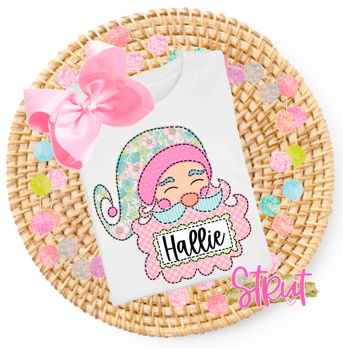 Girls Santa With Name Tee - Choose Color Shirt