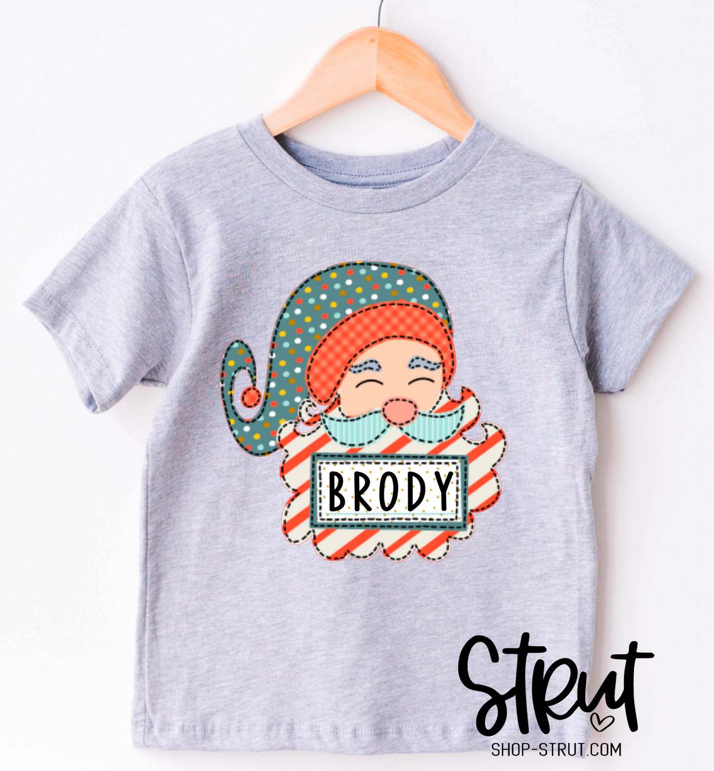 Boys Santa With Name Tee - Choose Color Shirt