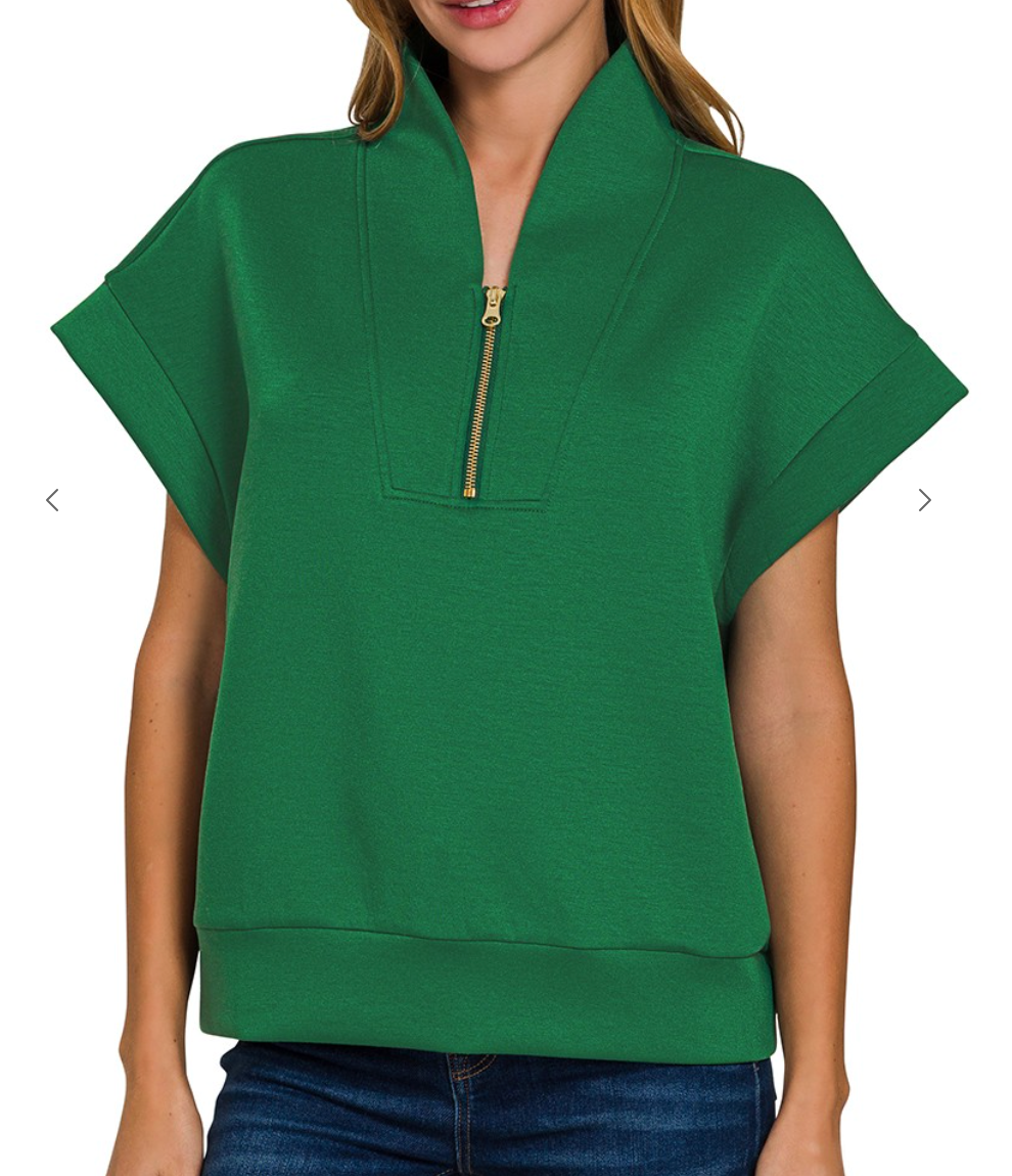 Scuba High Neck Half Zip Vest - Dark Green