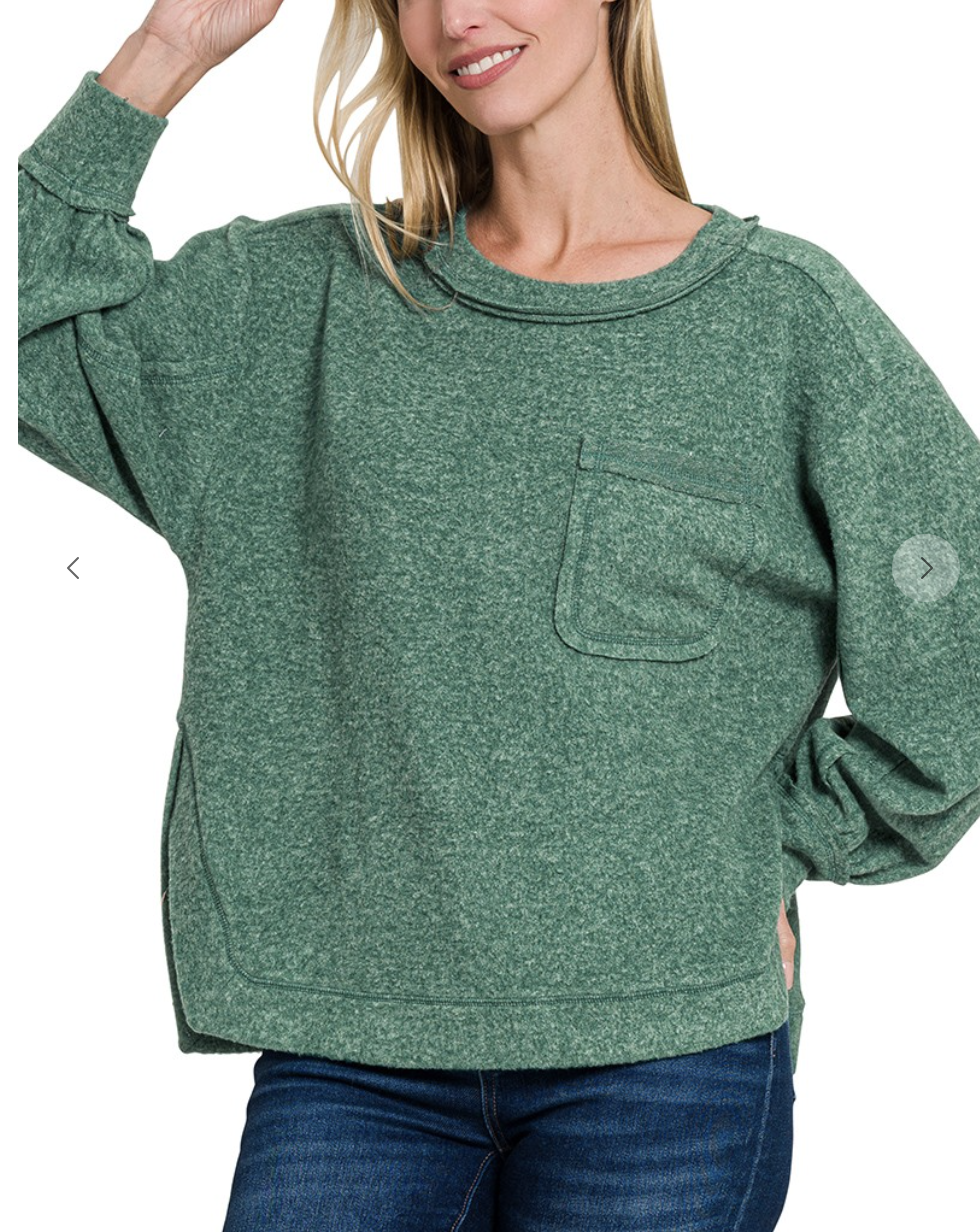 Brushed Hacci Hi-low Round Neck Sweater