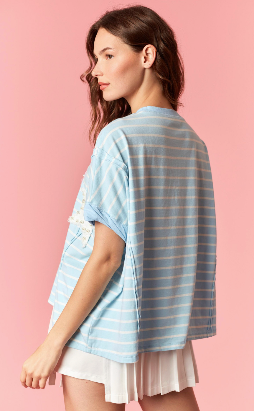 Pearl USA Stripe & Solid Color Block Top