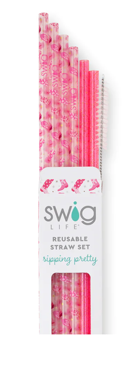 Let's Go Girls + Pink Glitter Reusable Straw Set
