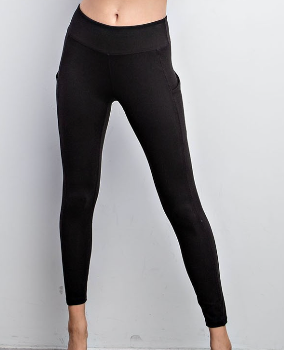 Black Basic Leggings with Pockets