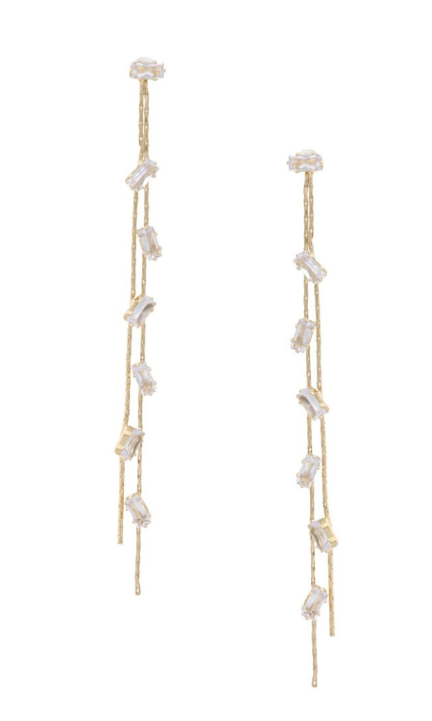 Dainty Gold Rhinestone Tassel Earrings