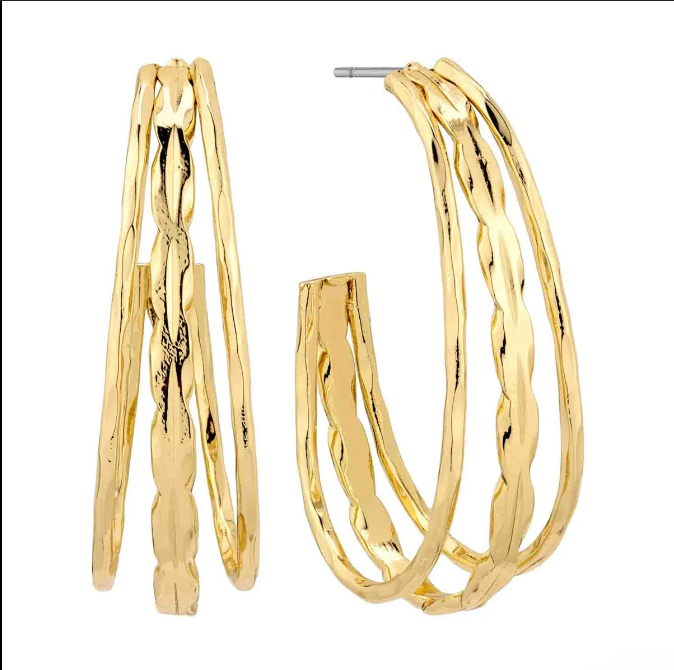 Triple Gold Layered Teardrop Earrings