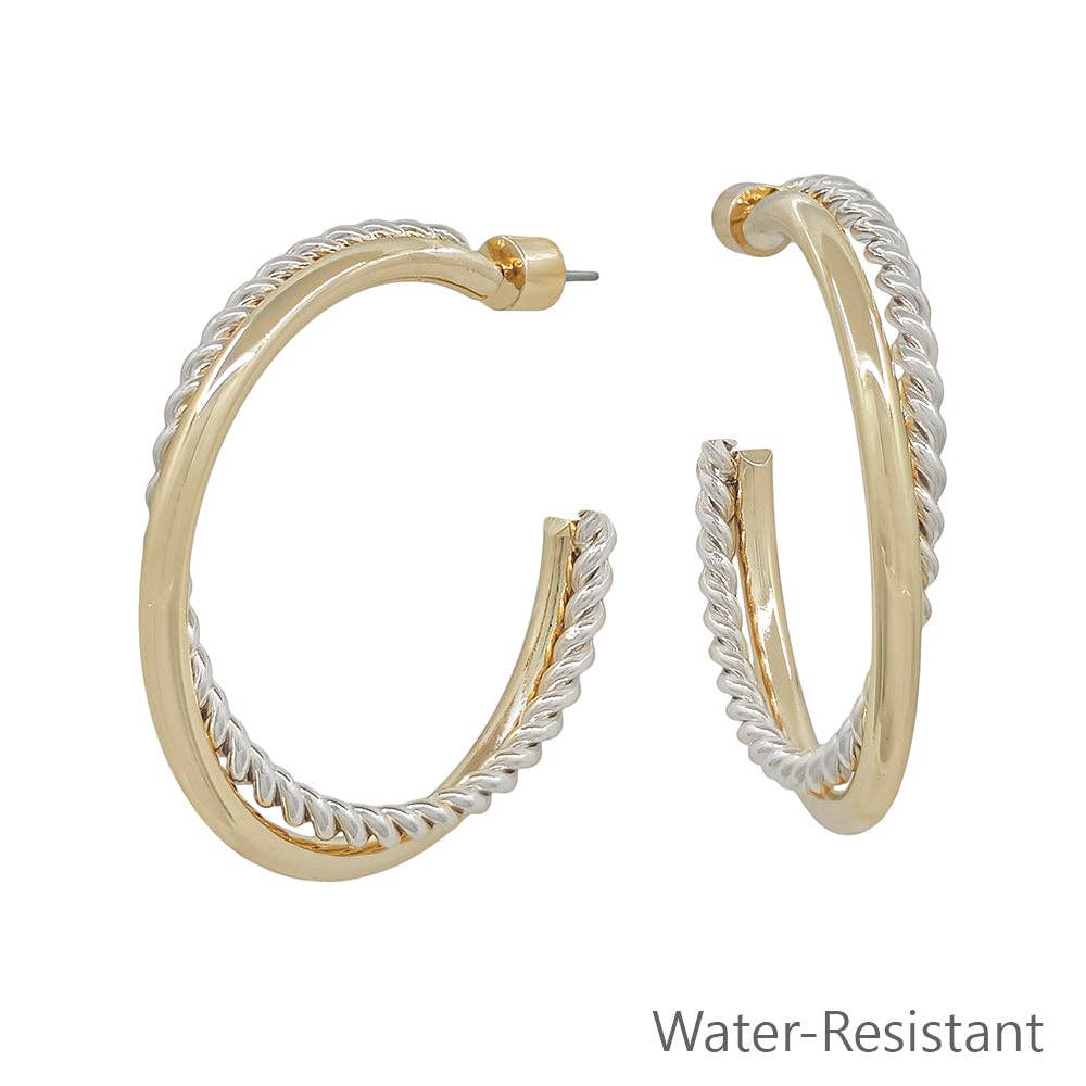 2" Braided Gold and Silver Hoop Twist Earring