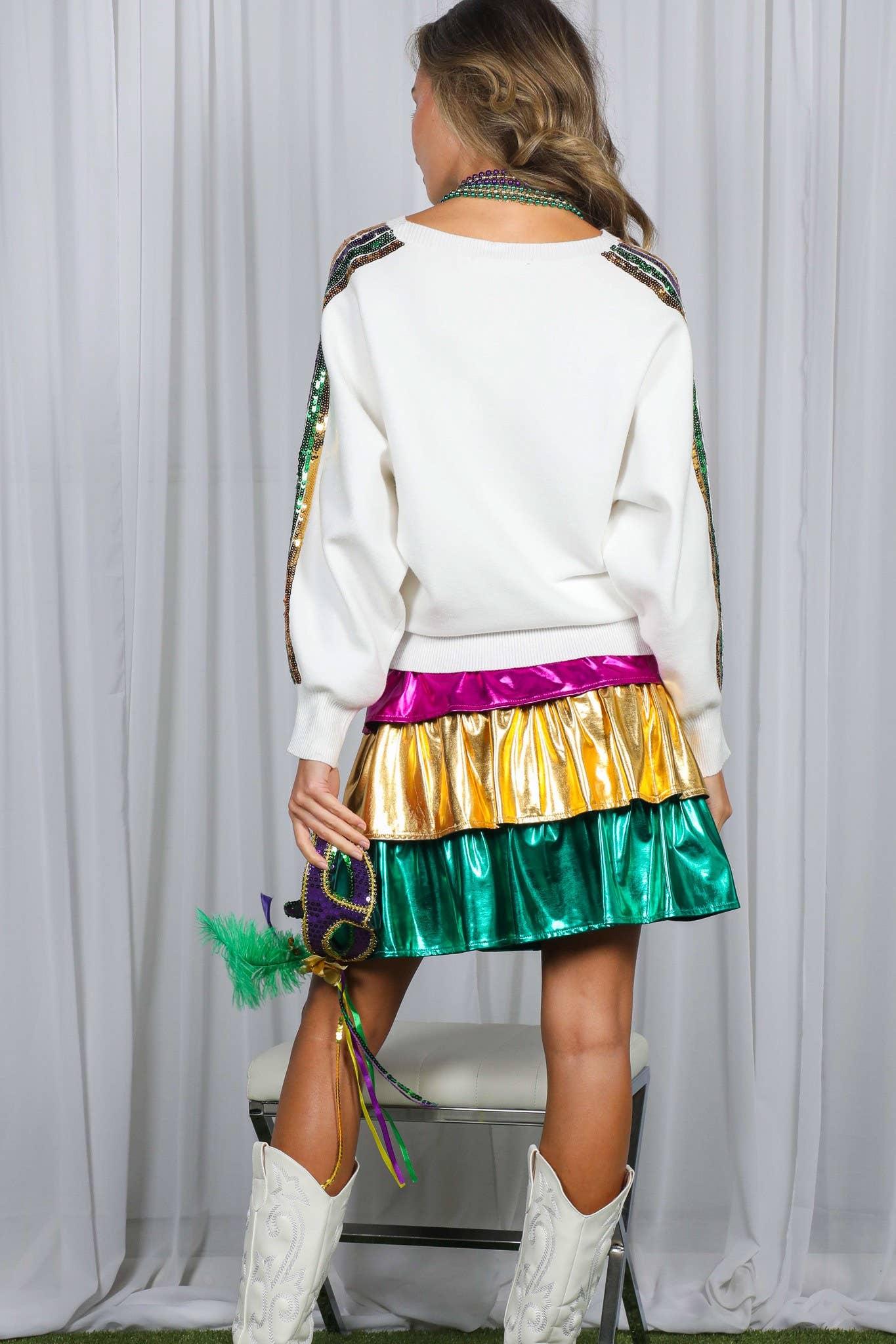 Mardi Gras Crew Neck Sequin Embellished Sweater