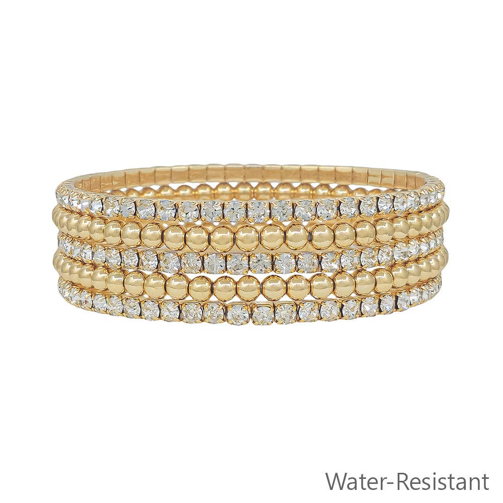 Rhinestone Tennis Chain with 4MM Set of 5 Beaded Stretch Bracelets