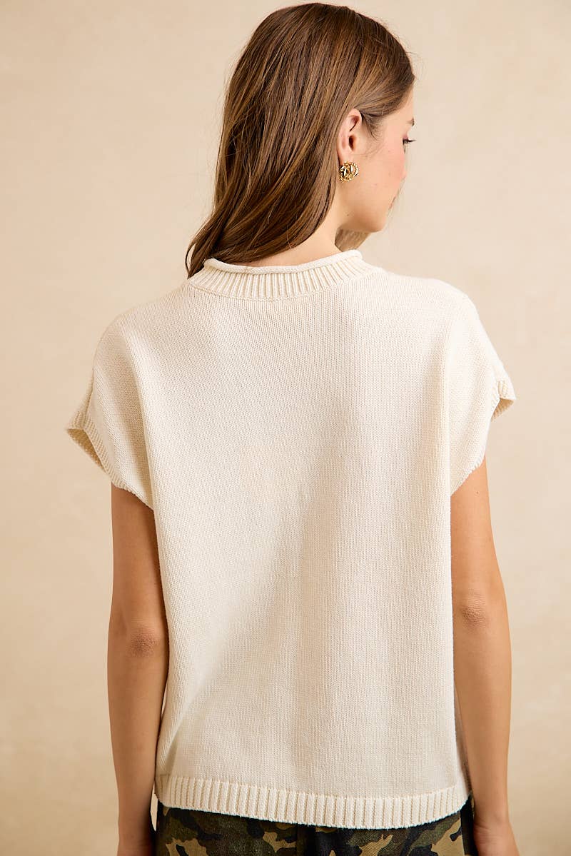 DIAMOND PATTERN WASHED KNIT DROP SHOULDER TOP