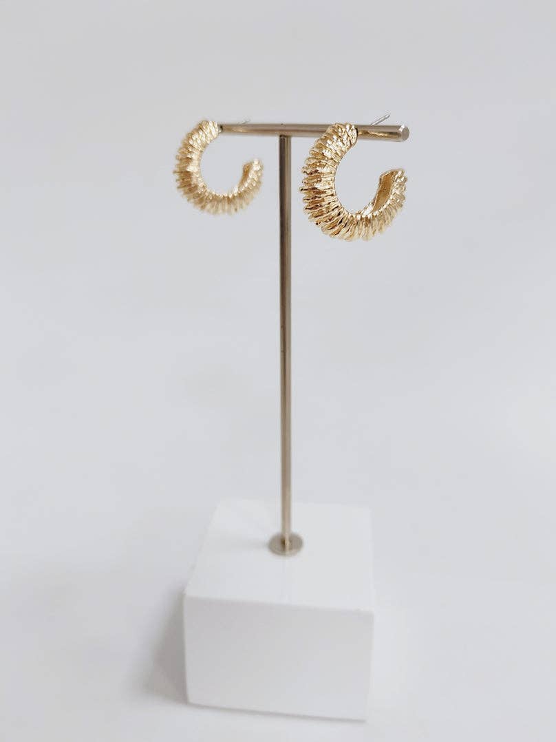 Gold Textured 1" Hoop Earrings