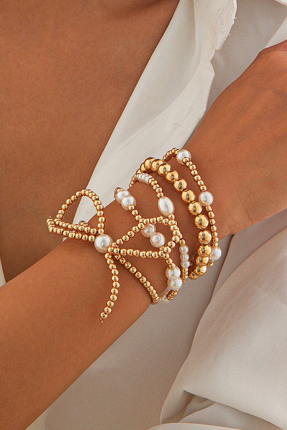 Valentine Bow Knot Pearl Beaded Bracelet Set