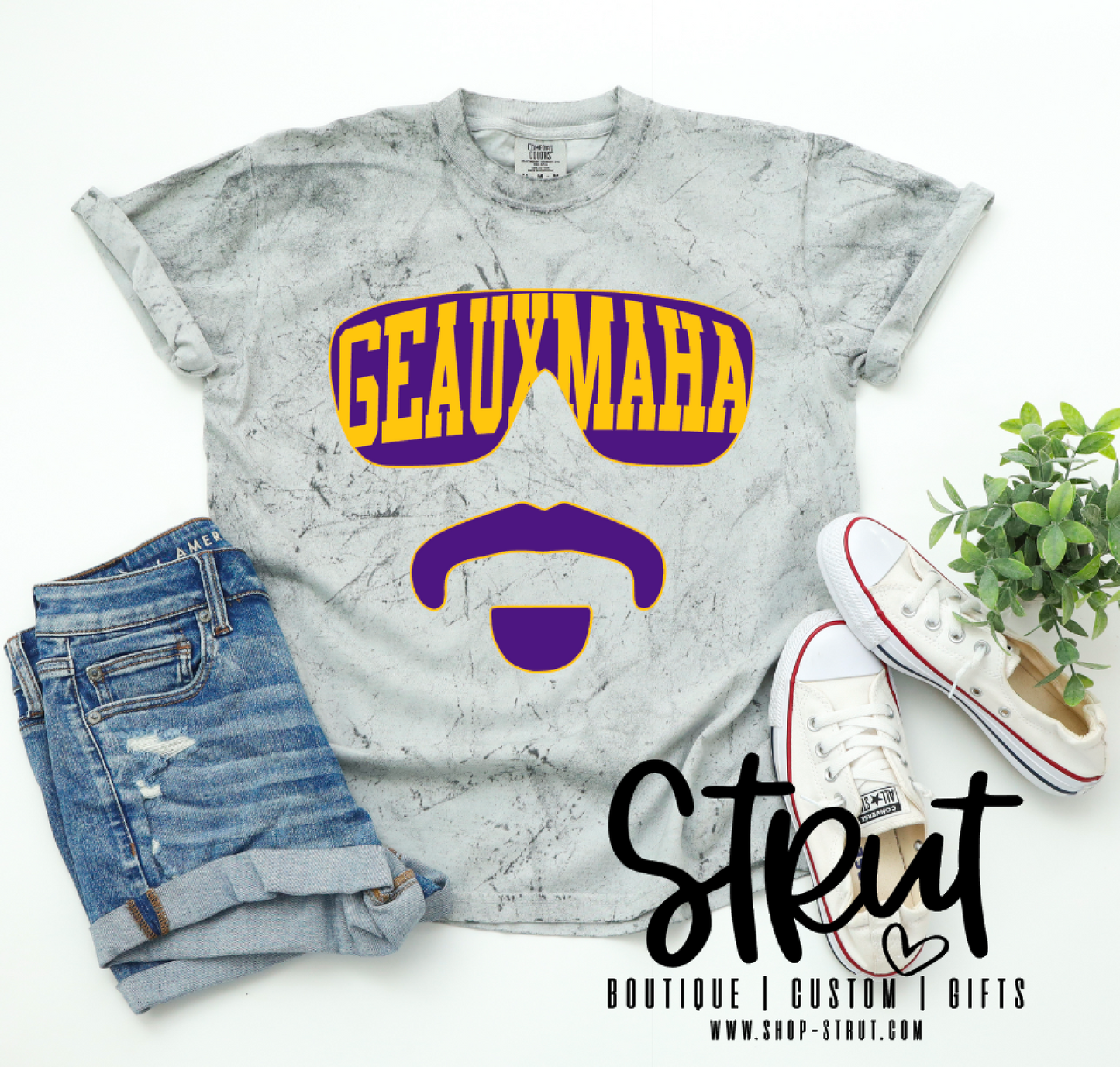 Travinski Sunglasses Mustache Geauxmaha Colorblast Tee