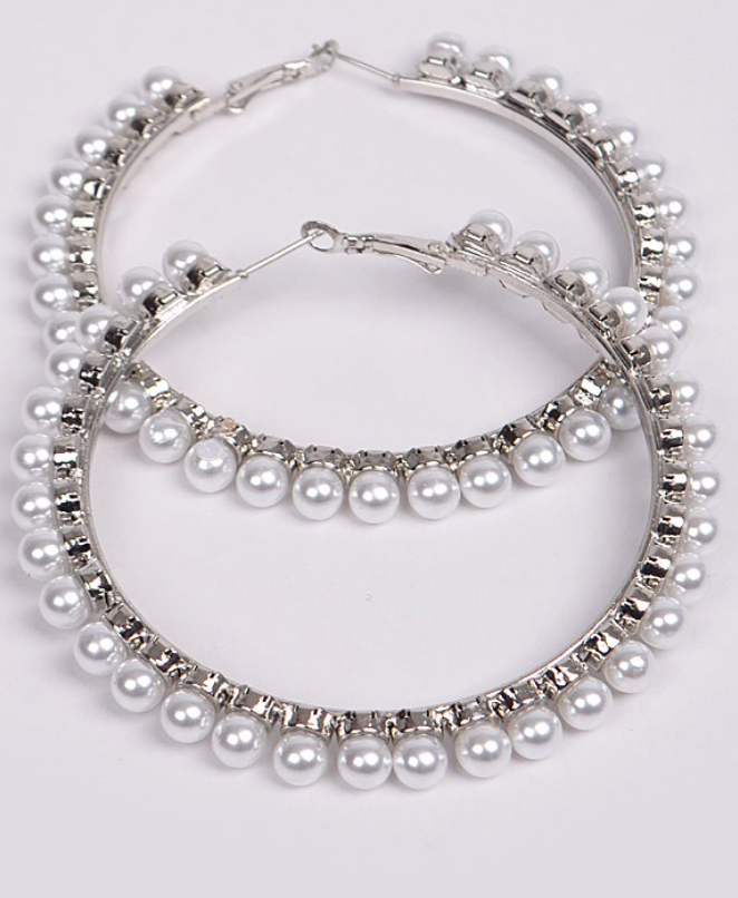 Silver Pearl Hoops