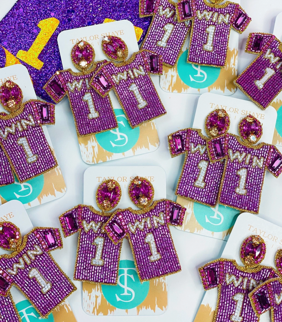 Win Purple Tiger Jersey Earrings